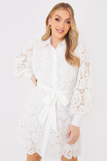 Lace Belted Shirt Dress